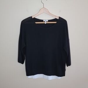 Joie | Symphorienne Black Wool & Cashmere Blend Shirttail Hem Sweater